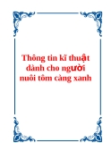 Thông tin kĩ thuật dành cho người nuôi tôm càng xanh