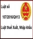 Luật Thuế xuất khẩu, nhập khẩu năm 2016