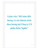 Luân văn: “Kế toán tiền lương và các khoản trích theo lương tại Công ty Cổ phần Kềm Nghĩa”