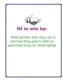 Đề án môn học:  Đánh giá thực hiện công việc là một hoạt động quản lý nhân sự quan trọng trong các doanh nghiệp