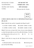 ĐỀ THI THỬ TỐT NGHIỆP 2010 – 2011 MÔN SINH HỌC Mã đề thi 132  SỞ GIÁO DỤC VÀ ĐÀO TẠO BÌNH ĐỊNH TRƯỜNG THPT TRƯNG VƯƠNG  