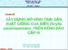 Chuyên đề:  XÂY DỰNG MÔ HÌNH TRẠI SẢN XUẤT GIỐNG CUA BIỂN (Scylla paramamosain) TRÊN KÊNH ĐÀO CẤP III