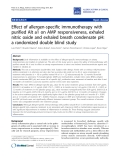 Báo cáo y học: "Effect of allergen-specific immunotherapy with purified Alt a1 on AMP responsiveness, exhaled nitric oxide and exhaled breath condensate pH: a randomized double blind study"