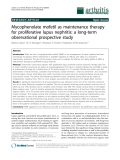 Báo cáo y học: "Mycophenolate mofetil as maintenance therapy for proliferative lupus nephritis: a long-term observational prospective study"