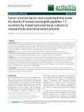 Báo cáo y học: " Tumor necrosis factor and norepinephrine lower the levels of human neutrophil peptides 1-3 secretion by mixed synovial tissue cultures in osteoarthritis and rheumatoid arthritis"