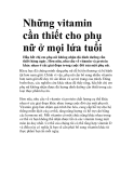 Những vitamin cần thiết cho phụ nữ ở mọi lứa tuổi