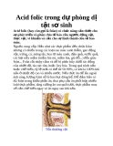 Acid folic trong dự phòng dị tật sơ sinh