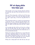 Để sử dụng phân bón hiệu quả