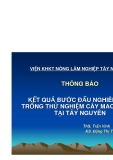 Báo cáo: Kết quả bước đầu nghiên cứu trồng thử nghiệm cây macadamia tại Tây Nguyên 