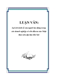 LUẬN VĂN: Lợi ích kinh tế của người lao động trong các doanh nghiệp có vốn đầu tư của Nhật Bản trên địa bàn Hà Nội