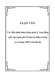 Luận văn đề tài: Các biện pháp tăng cường quản lý hoạt động giáo dục ngoài giờ lên lớp của Hiệu trưởng các trường THPT tỉnh Hà tây