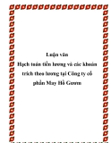 Luận văn Hạch toán tiền lương và các khoản trích theo lương tại Công ty cổ phần May Hồ Gươm