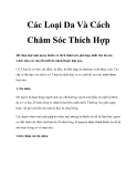 Các Loại Da Và Cách Chăm Sóc Thích Hợp