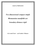 Đề tài "  Two dimensional compact simple Riemannian manifolds are boundary distance rigid "