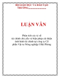 LUẬN VĂN: Phân tích các tỷ số tài chính chủ yếu và biện pháp cải thiện tình hình tài chính tại công ty Cổ phần Vật tư Nông nghiệp I Hải Phòng