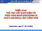 TRIỂN KHAI  THỦ TỤC HẢI QUAN ĐIỆN TỬ  THEO NGHỊ ĐỊNH 87/2012/NĐ-CP NGÀY 23/10/2012 CỦA CHÍNH PHỦ