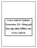 Avira Antivir Updates Generator 2.0 – Đóng gói bản cập nhật Offline cho Avira Antivir