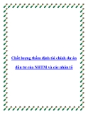 Chất lượng thẩm định tài chính dự án đầu tư của NHTM và các nhân tố