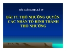 Bài giảng Địa lý 10 bài 17: Thổ nhưỡng quyển. Các nhân tố hình thành thổ nhưỡng