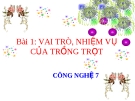 Bài giảng Công nghệ 7 bài 1: Vai trò, nhiệm vụ của trồng trọt