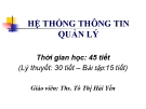 Bài giảng Hệ thống thông tin quản lý - ThS. Tô Thị Hải Yến