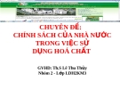 Bài thuyết trình: Chính sách của nhà nước trong việc sử dụng hóa chất