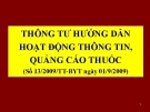 Bài giảng Thông tư hướng dẫn hoạt động thông tin, quảng cáo thuốc (Số 13/2009/TT-BYT ngày 01/9/2009)