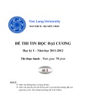 Đề thi Tin học đại cương: Học kỳ 1 (Năm học: 2011-2012)