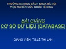 Bài giảng Cơ sở dữ liệu (Database): Chương 1 - TS. Lê Thị Lan