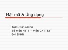 Bài giảng Mật mã và ứng dụng: Hệ mật mã khóa công khai (bất đối xứng) - Trần Đức Khánh