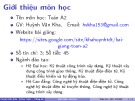 Bài giảng Toán A2: Chương giới thiệu - ThS. Huỳnh Văn Kha