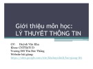 Bài giảng Lý thuyết thông tin: Chương giới thiệu - ThS. Huỳnh Văn Kha