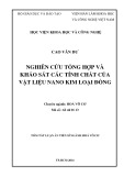 Tóm tắt Luận án Tiến sĩ: Nghiên cứu tổng hợp và khảo sát các tính chất của vật liệu nano kim loại đồng