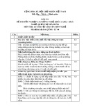 Đáp án đề thi tốt nghiệp cao đẳng nghề khóa 5 (2012-2015) - Nghề: Quản trị nhà hàng - Môn thi: Lý thuyết chuyên môn nghề - Mã đề thi: ĐA QTNH-LT44