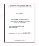 Summary of doctorate dissertation: Management on high schools’ evaluation of students’ conduct in Ho Chi Minh city