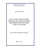 Luận án Tiến sĩ Khoa học giáo dục: Quản lý hoạt động dạy học ở trường trung học phổ thông theo định hướng phát triển năng lực học sinh