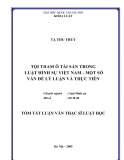 Tóm tắt luận văn Thạc sỹ Luật học: Tội tham ô tài sản trong luật hình sự Việt Nam - Một số vấn đề lý luận và thực tiễn