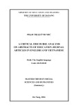 Master thesis in Social Sciences and Humanities: A critical discourse analysis on abstracts of education journal articles in English and Vietnamese