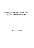 Danh sách công nghệ xử lý nước thải công nghiệp