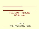 Bài giảng Thẩm định tín dụng ngắn hạn - ThS. Phùng Hữu Hạnh (2012)