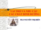 Bài giảng Bộ môn Dinh dưỡng: Vai trò và nhu cầu các chất dinh dưỡng - ThS. Nguyễn Thị Hiền