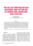 Tên các tác phẩm văn học Nga như những thực thể văn hoá và phương thức chuyển dịch sang tiếng Việt