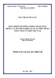 Tóm tắt Luận án tiến sĩ Kinh tế: Hoàn thiện hệ thống thông tin kế toán trong các doanh nghiệp sản xuất thép thuộc Tổng công ty thép Việt Nam