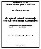 Tóm tắt luận án Tiến sĩ Kinh tế: Xây dựng và quản lý thương hiệu của các doanh nghiệp may Việt Nam