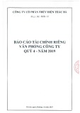 Báo cáo tài chính riêng của văn phòng công ty quý 4 năm 2019 - Công ty Cổ phần Thủy điện Thác Bà