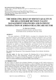 The mediating role of service quality in the relationship between talent management strategies and patients’ satisfaction of Jordan healthcare sector