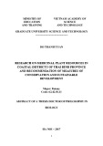 Abstract of a thesis doctor of Philosophy in Biology: Research on medicinal plant resources in coastal districts of Thai Binh province and recommendation of measures of conservation and sustainable development