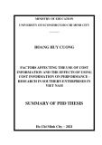 Summary of Phd thesis Accounting: Factors affecting the use of cost information and the effects of using cost information on performance - Research in southern enterprises in Viet Nam