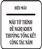 Mẫu tờ trình đề nghị khen thưởng tổng kết công tác năm