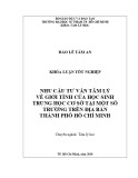 Khóa luận tốt nghiệp: Nhu cầu tư vấn tâm lý về giới tính của học sinh Trung học Cơ sở tại một số trường trên địa bàn Thành phố Hồ Chí Minh